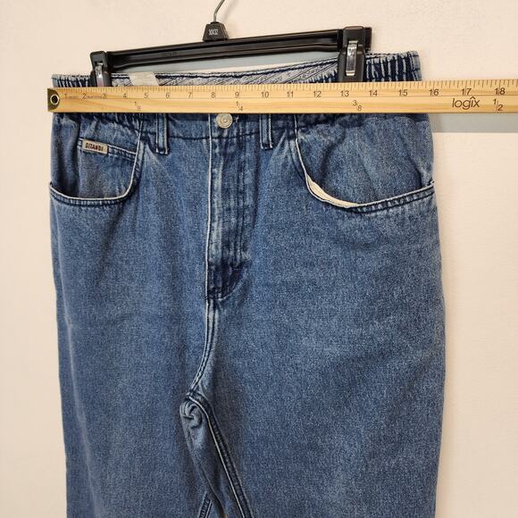 Vtg 80s Gitano Bare Back Mom Jeans Size 12 Short Blue Elastic Waist High Rise - Picture 7 of 11